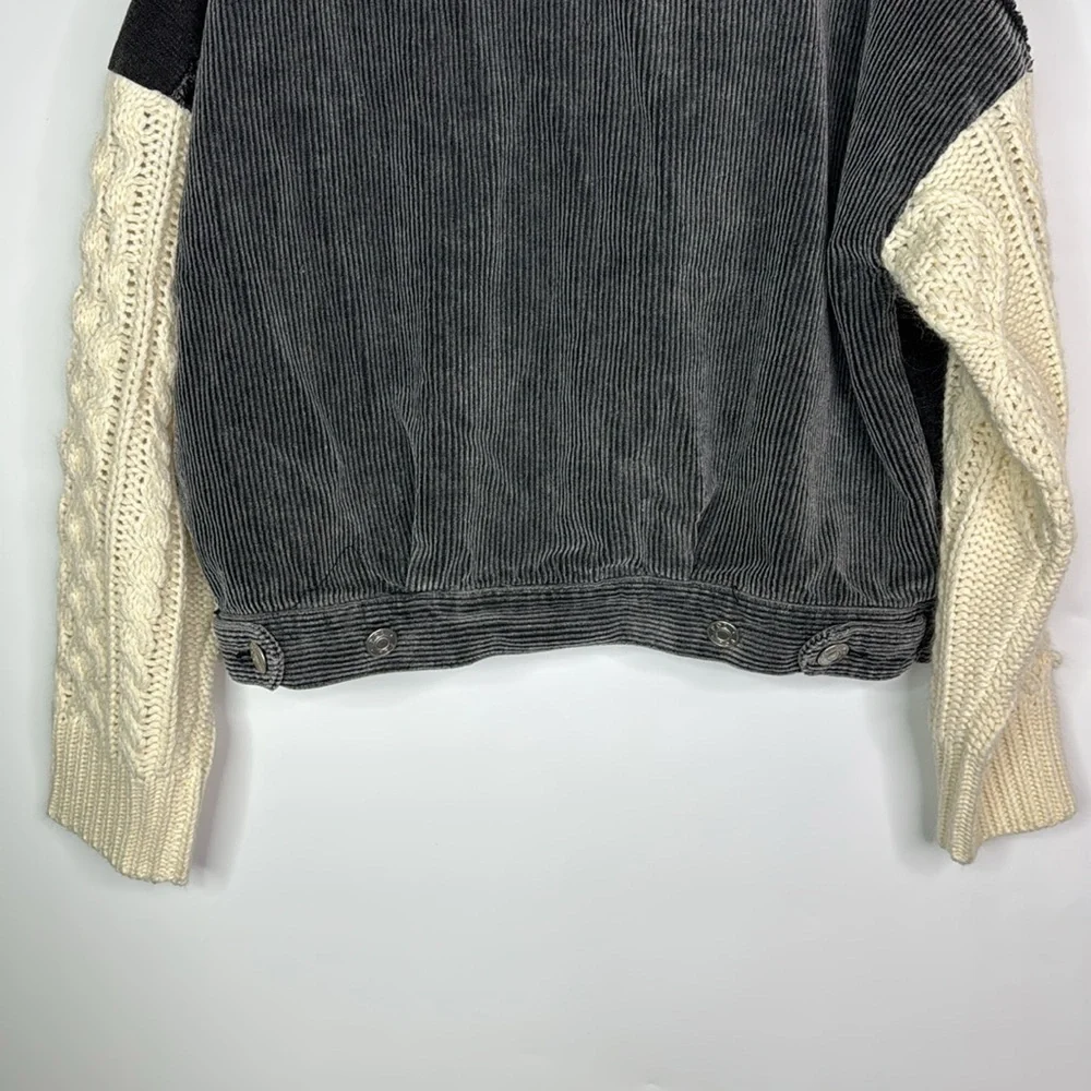 POL Black Gray Patchwork Denim Button Jacket Size Small